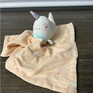 Mothers Promise Narwhal Peach Security Blanket‎ Lovey With Hearts